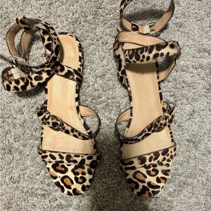 J. Crew Leopard Pony-Hair Strappy Sandals - Size 10